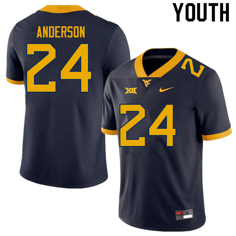 Youth #24 Jaylen Anderson West Virginia Mountaineers College Football Jerseys Sale-Navy - Click Image to Close
